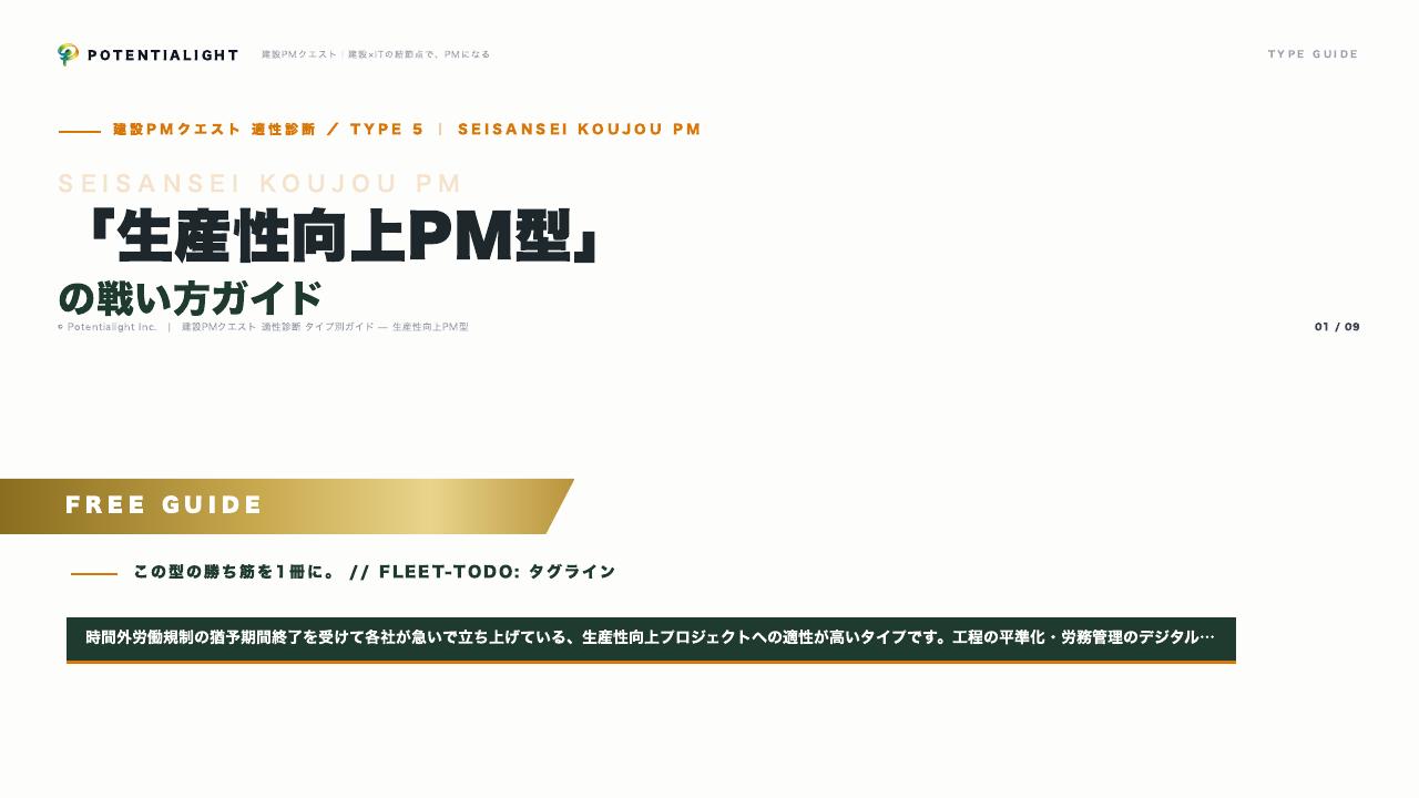 診断 タイプ別ガイド（生産性向上PM型） 表紙
